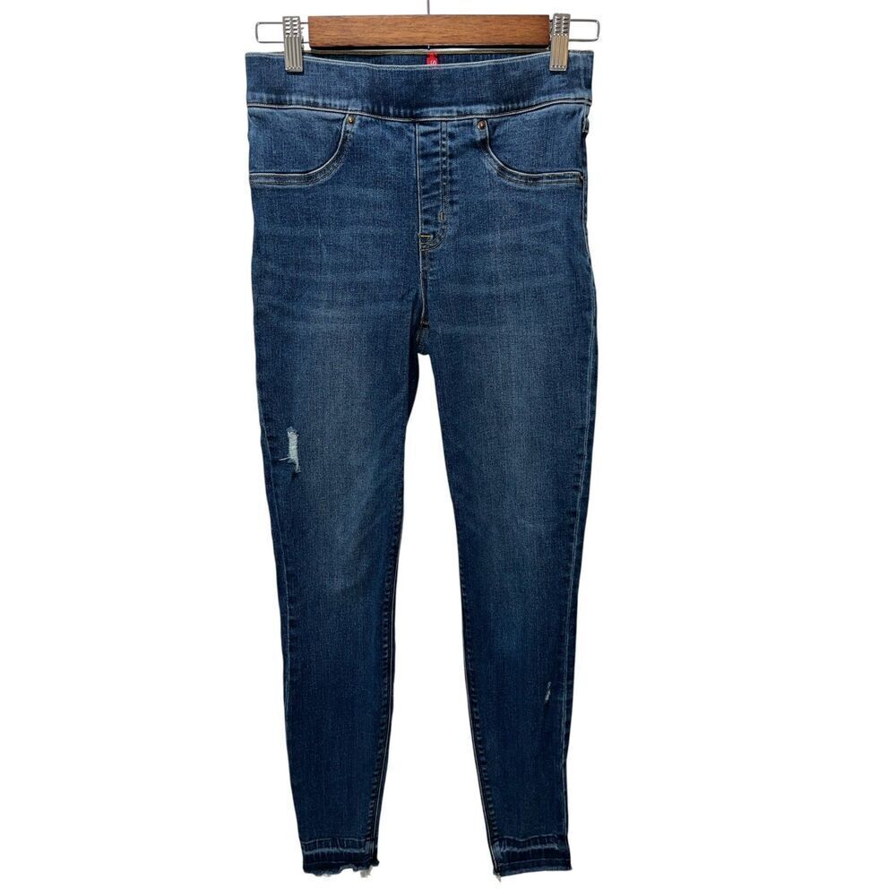 Spanx Ankle Skinny Jeans Size Small Pull On High Rise Frayed Stretch